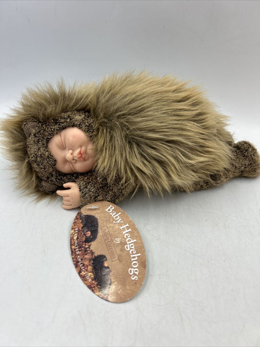 Anne Geddes 8” Plush Sleeping Hedgehog Baby Doll Bean Brown Rubber Face NEW