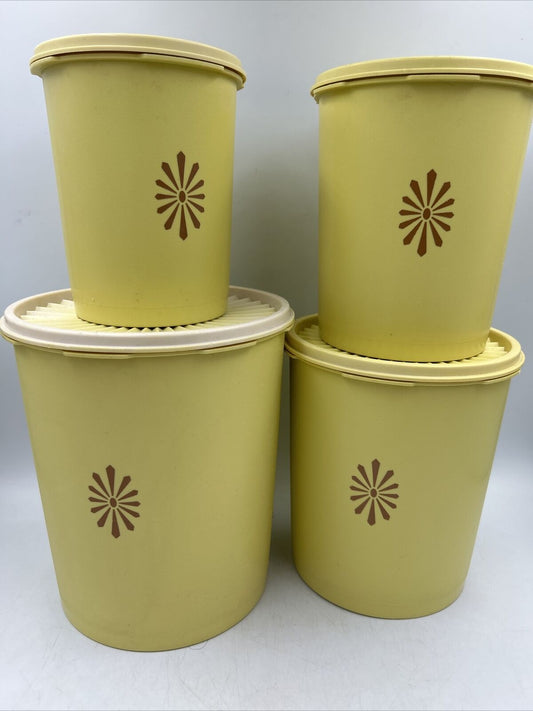 Vintage Tupperware Servalier Canisters Yellow Set of 4 8Piece Lids Nesting