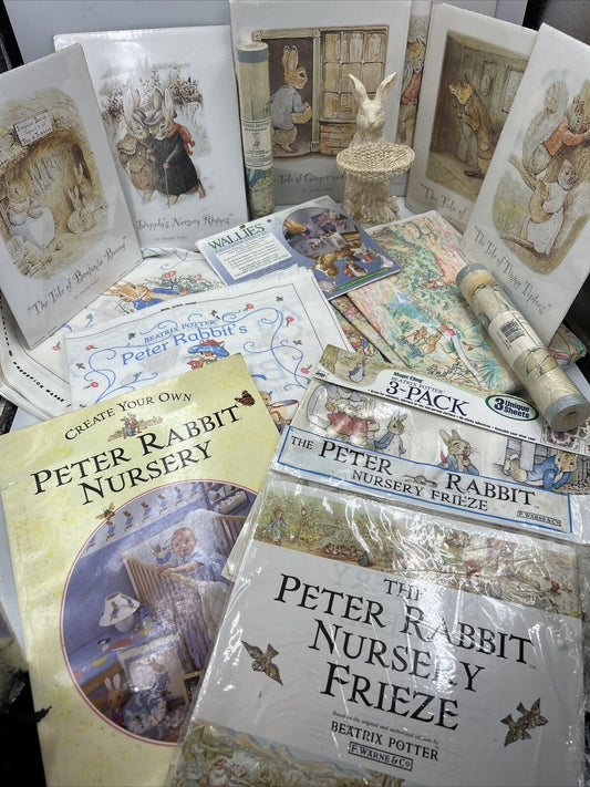 Beatrix Potter Peter Rabbit Nursery Decor Huge Lot Fabric Prints Frieze Border +