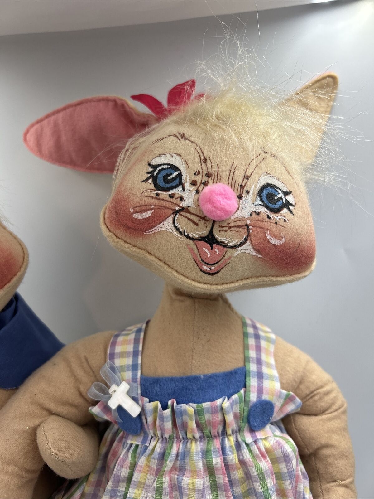 Annalee Dolls, Spring Boy & Spring Girl Bunny Rabbits Pair 1992, 21” Easter