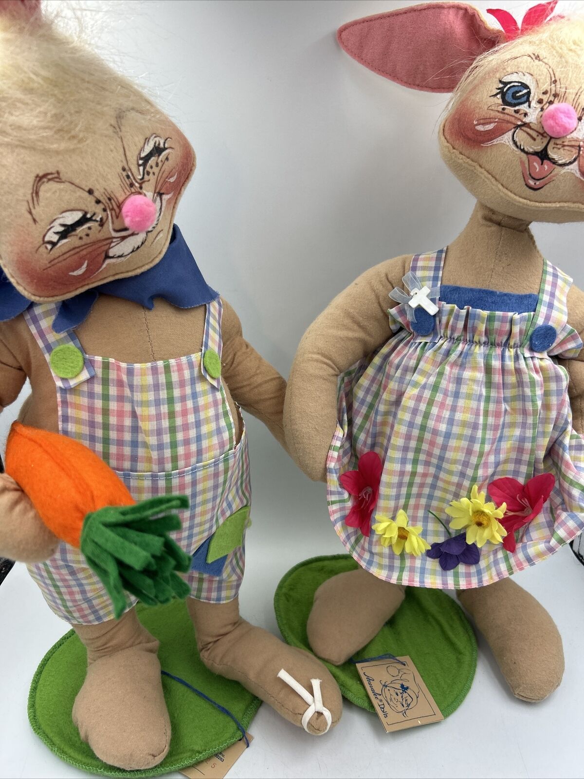 Annalee Dolls, Spring Boy & Spring Girl Bunny Rabbits Pair 1992, 21” Easter
