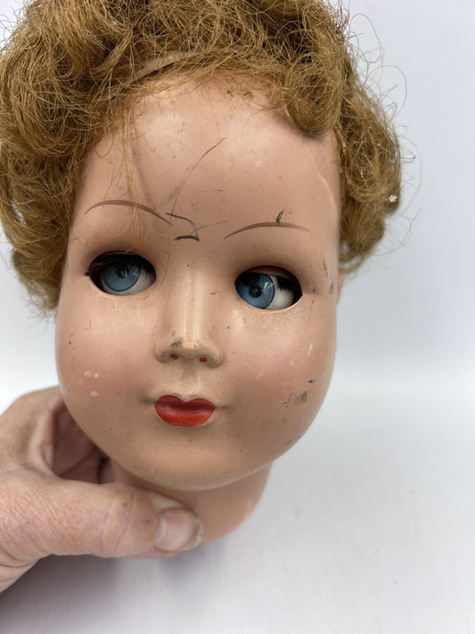 Vintage Hard Plastic (Celluloid) Sleepy/Flirty Eye Creepy Baby Doll Head Oddity