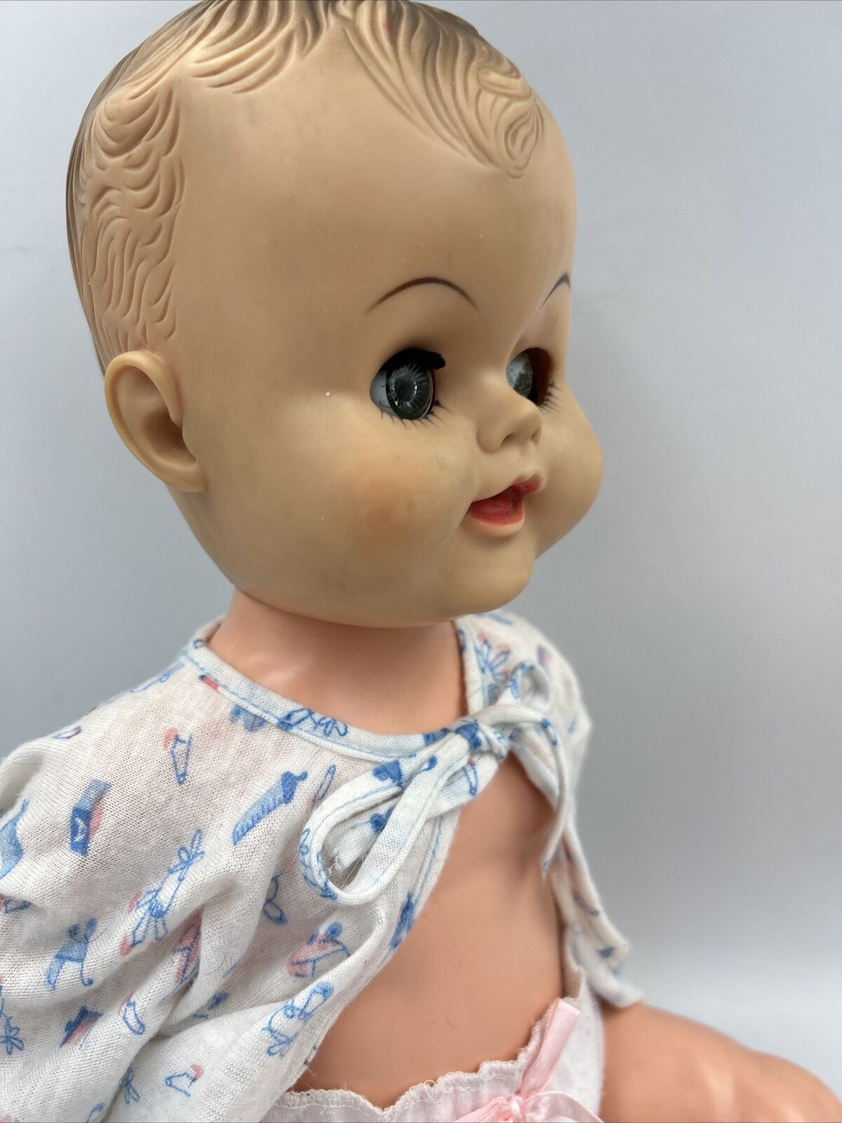 Vintage Unmarked Vinyl Baby Doll 20" Creepy Wonky Eyes Halloween Doll Prop