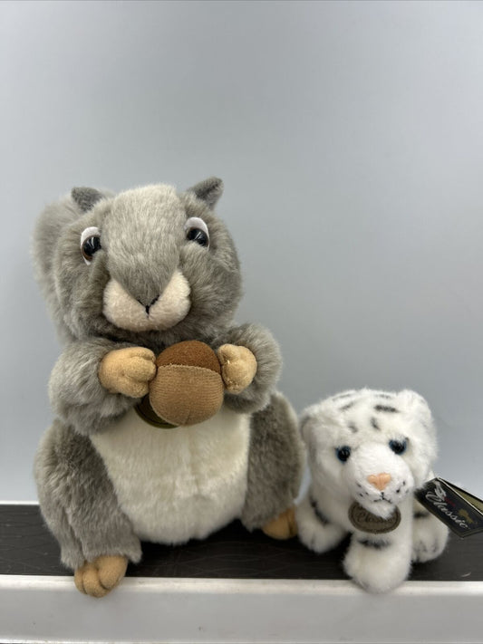 Aurora Miyoni Gray Squirrel And Classic White Tiger Plush Stuffed Animal