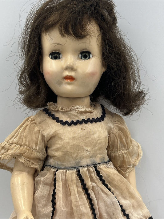 Vintage Effanbee Hard Plastic Honey Walker Doll Blue Sleep Eyes 15" Brunette
