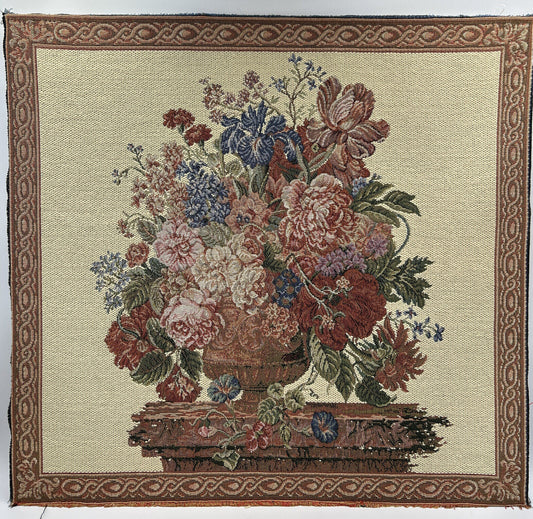 Vintage Needlepoint Tapestry 18”x 19”Flowers Floral Mounted