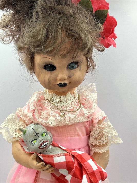 Vintage Creepy Scary Baby Doll Halloween Spooky Prop Horror 'Mummie's Lil Devil'