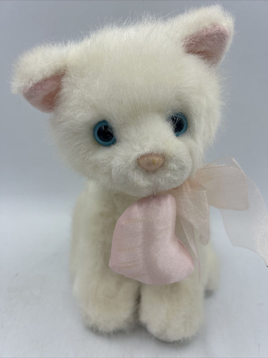 Russ Berrie White Cat Kitty Kitten Katrina Pink Heart Plush Stuffed Toy 5.5" Vtg